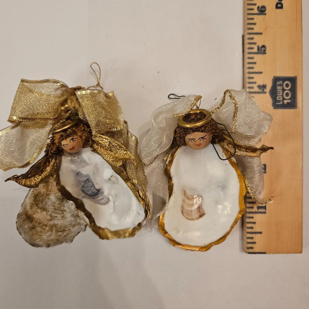 Handmade Oyster Shell Angel Ornaments Set‎ of 2 • 4